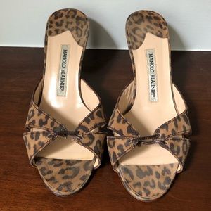 Manolo Blahnik leopard print suede kitten heels
